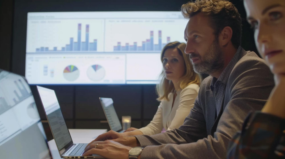  Equipo de profesionales analizando proyecciones financieras y el impacto del tope de indemnización en las empresas.