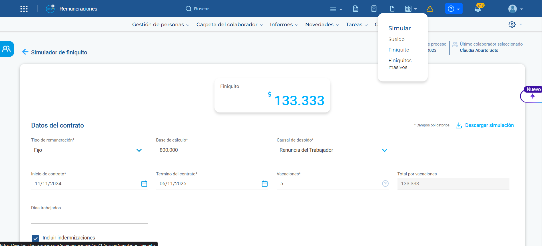 Simulador de finiquitos Rex+