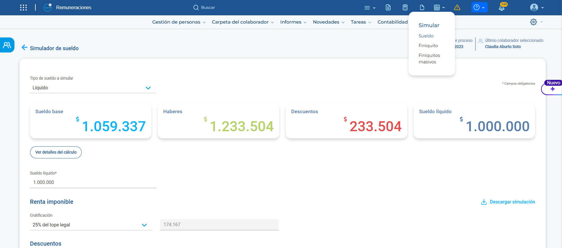Simulador de sueldo Rex+