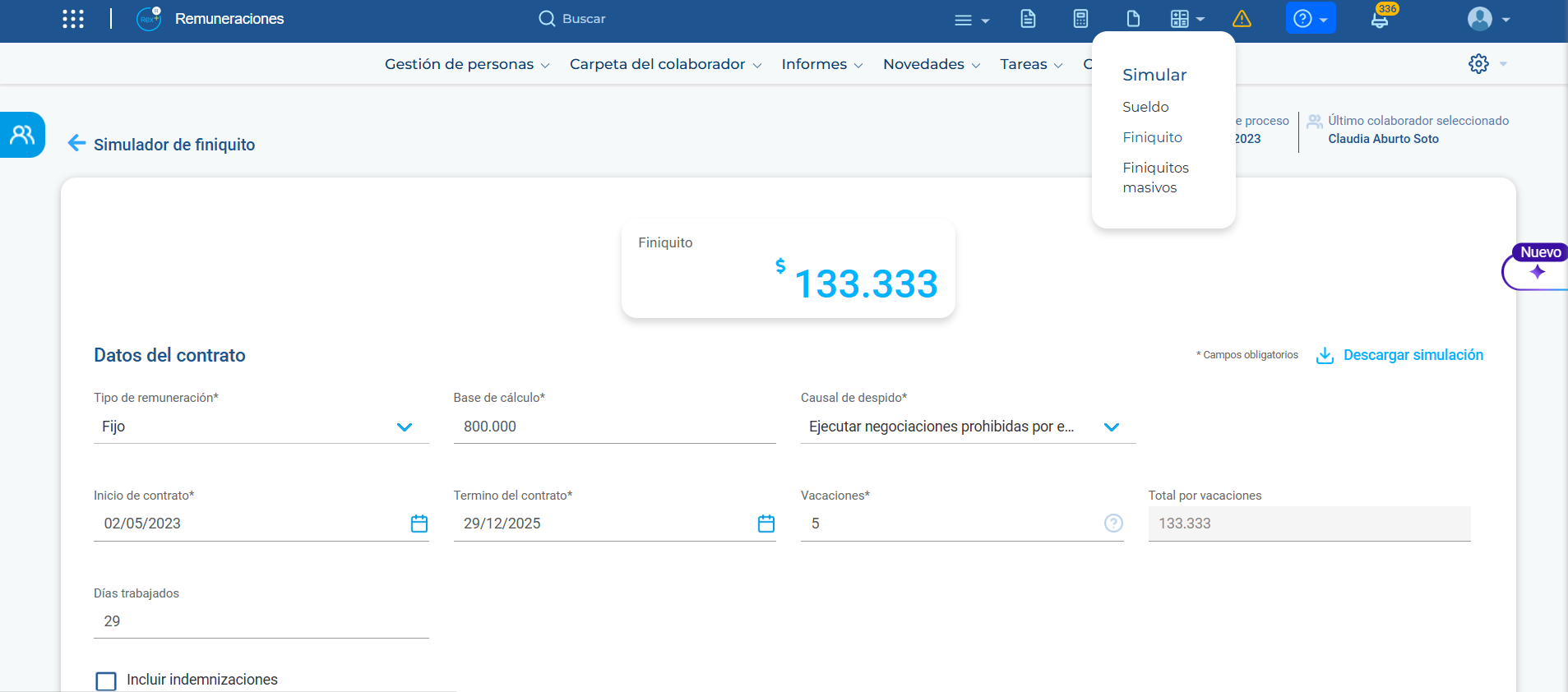 Calcular finiquito con Rex